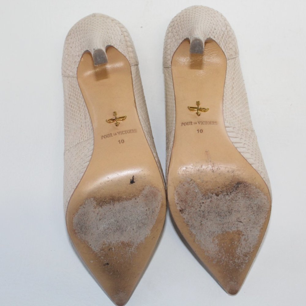 Pour la Victoire Leather Lace Pointed Toe Pumps Beige High Heels #133 - Picture 11 of 11